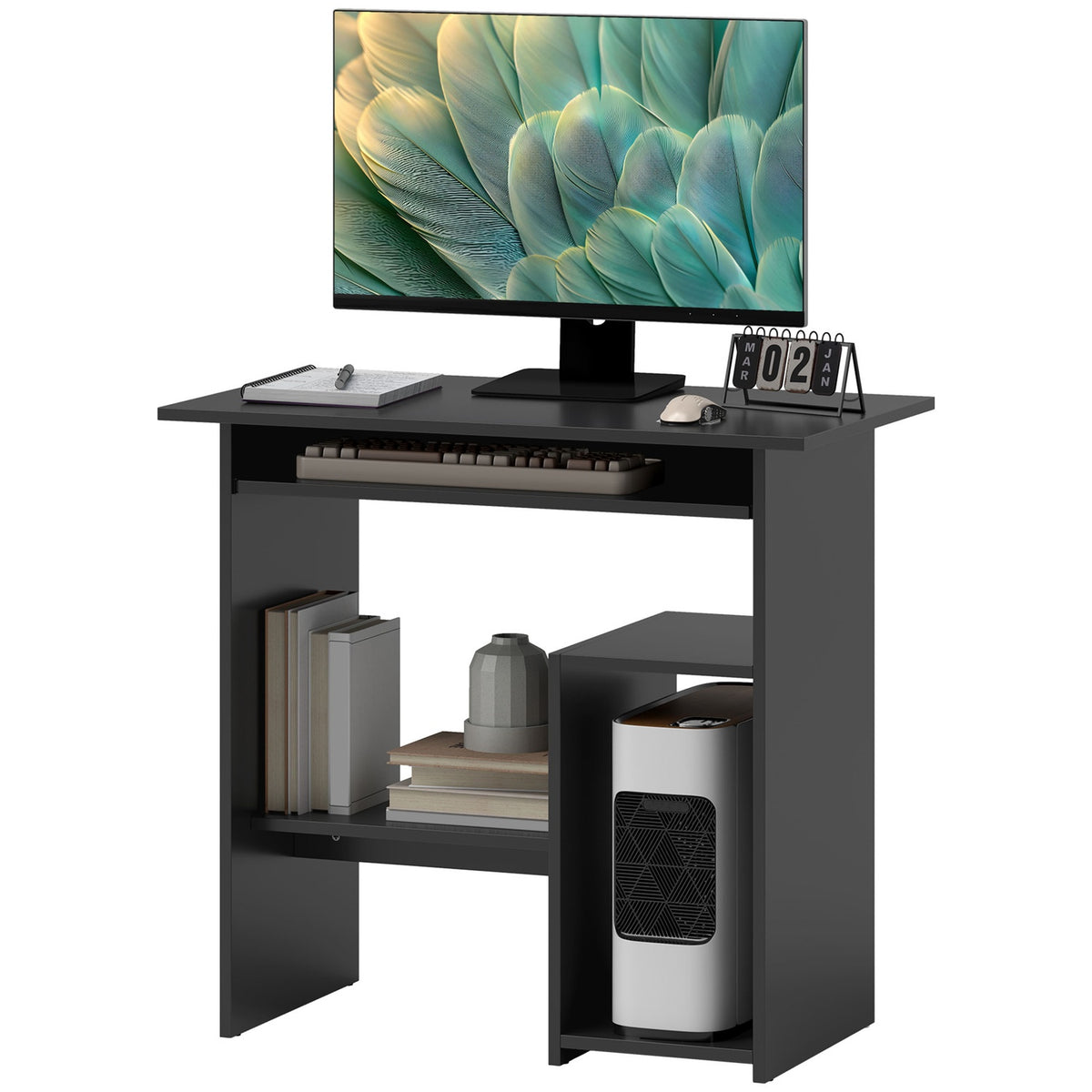 Computer table, desk with open compartments and shelves, office table, children's desk, PC table for office, study, 80 x 45 x 75 cm, black