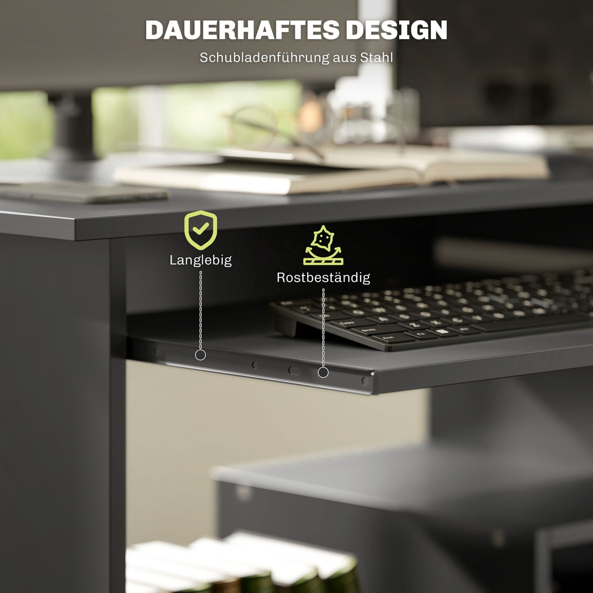 Computer table, desk with open compartments and shelves, office table, children's desk, PC table for office, study, 80 x 45 x 75 cm, black