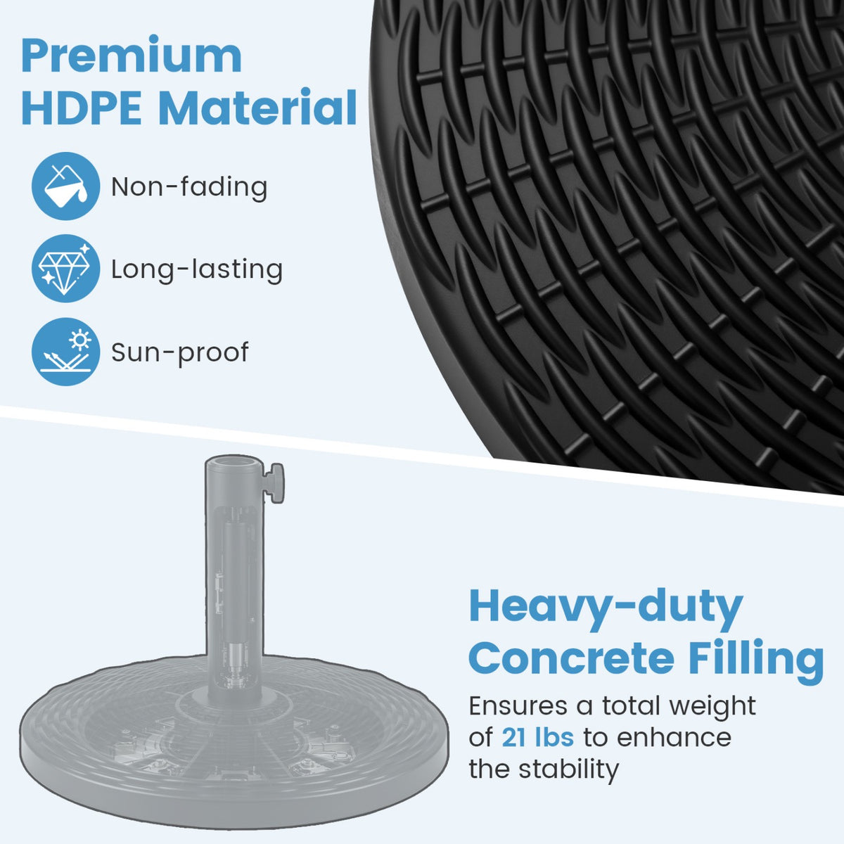 Concrete Patio Umbrella Base, Rattan Pattern, 21 lbs, Black