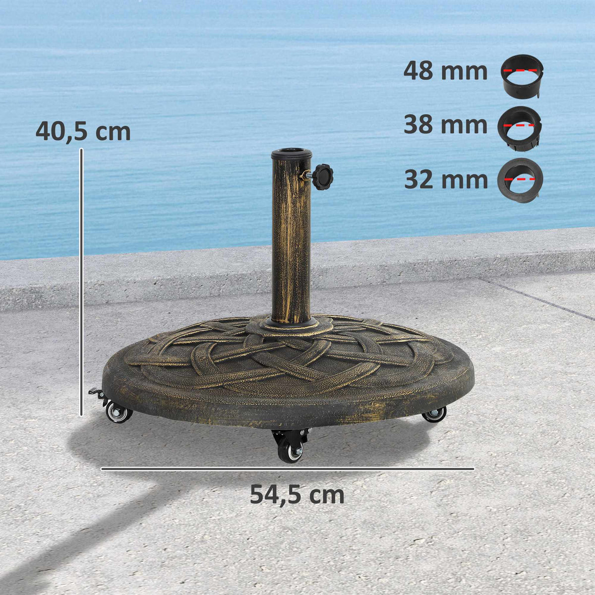 Concrete Umbrella Stand with Wheels, Fits 32/38/48mm Poles