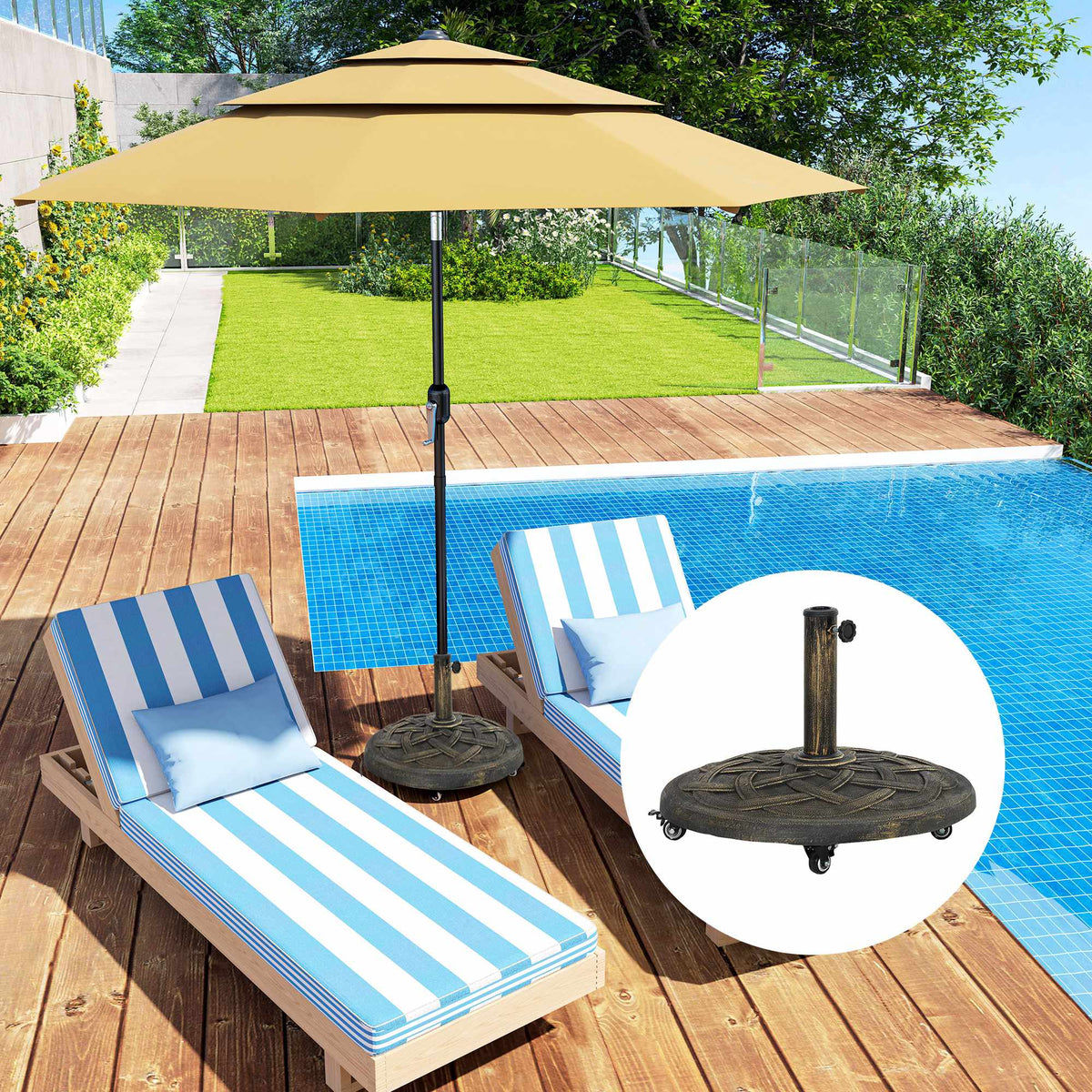 Concrete Umbrella Stand with Wheels, Fits 32/38/48mm Poles
