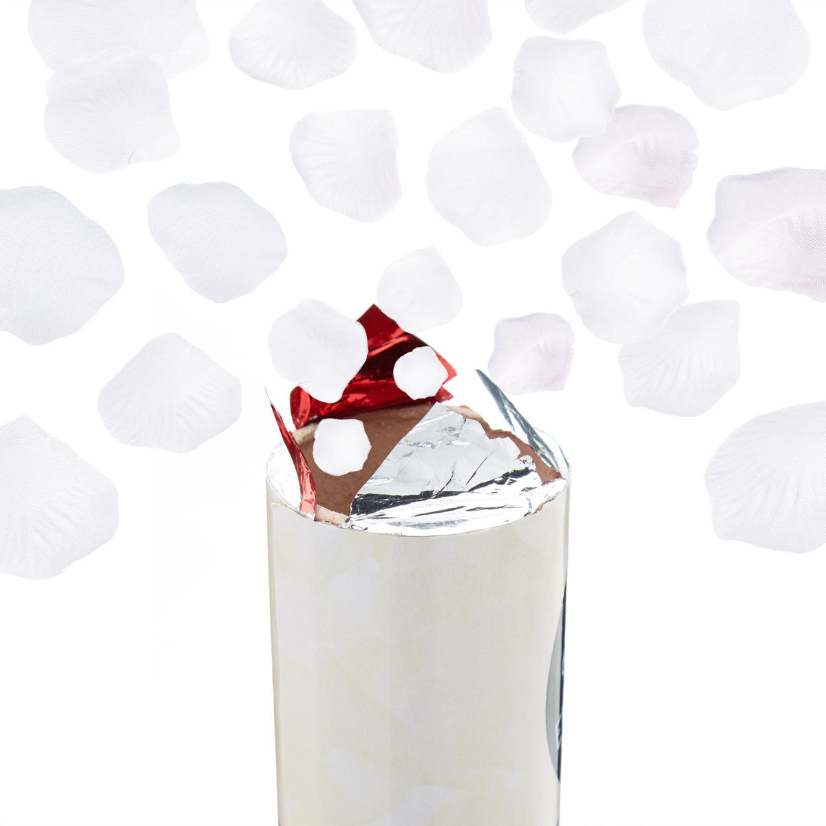 Confetti cannon white rose petals