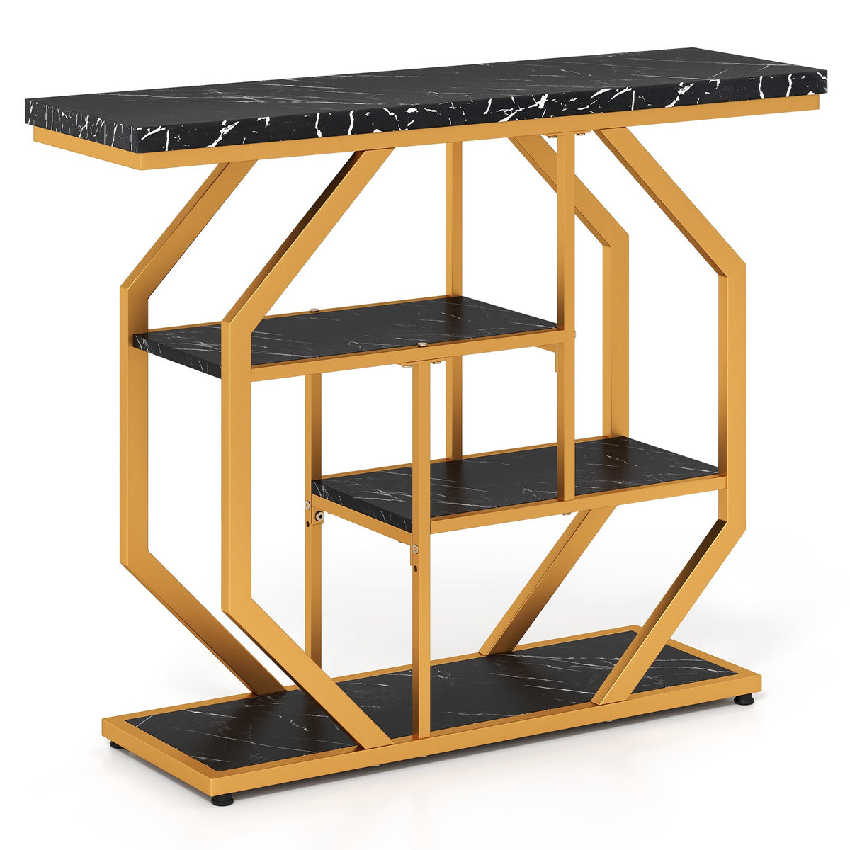 Console Table, 4-Tier, Faux Marble Top, Black, 100 cm
