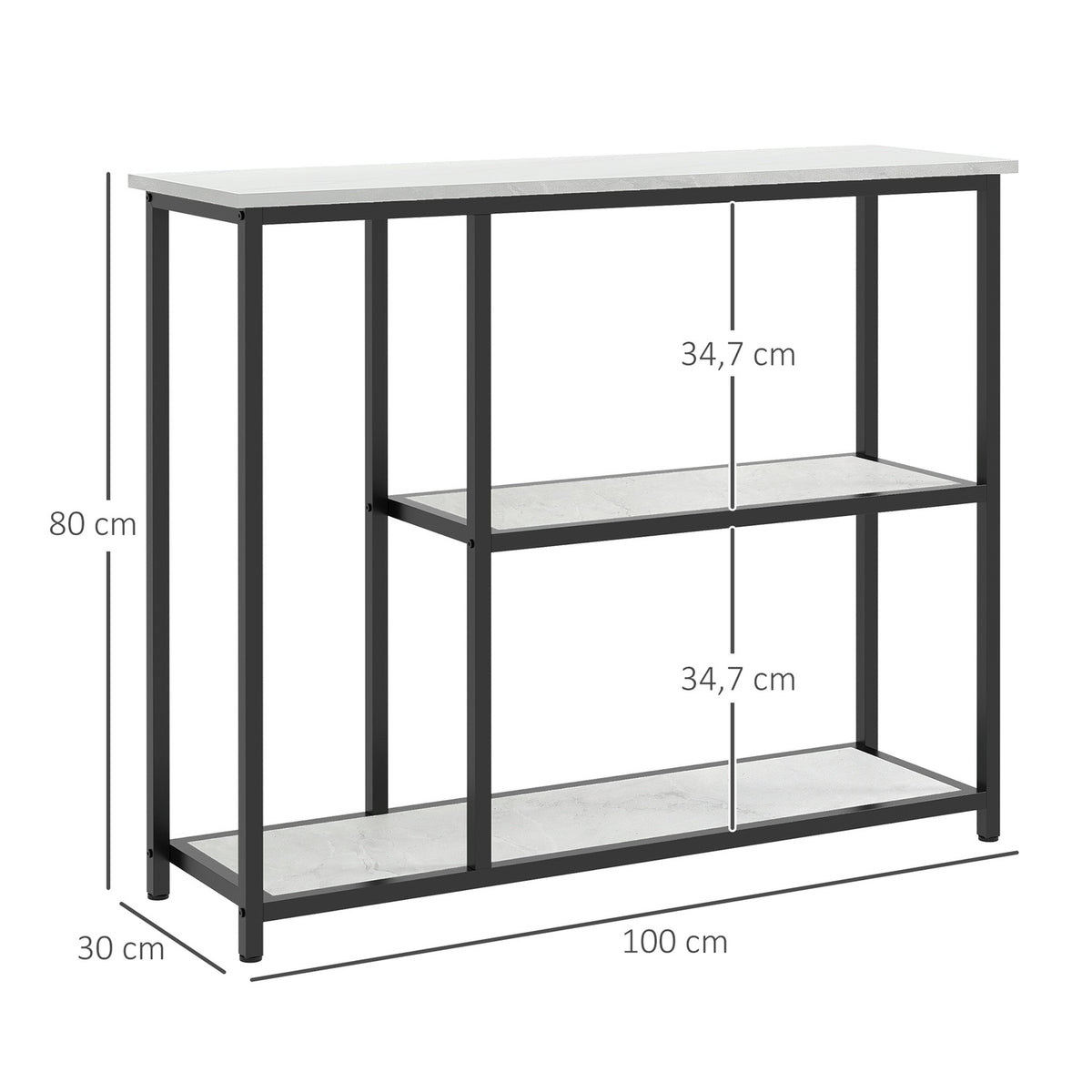Console Table, Hall Table With 2 Levels, Standing Shelf, Side Table, Sofa Table With Anti-Tip Protection For Living Room, Hallway, Steel, White, 100 X 30 X 80 Cm
