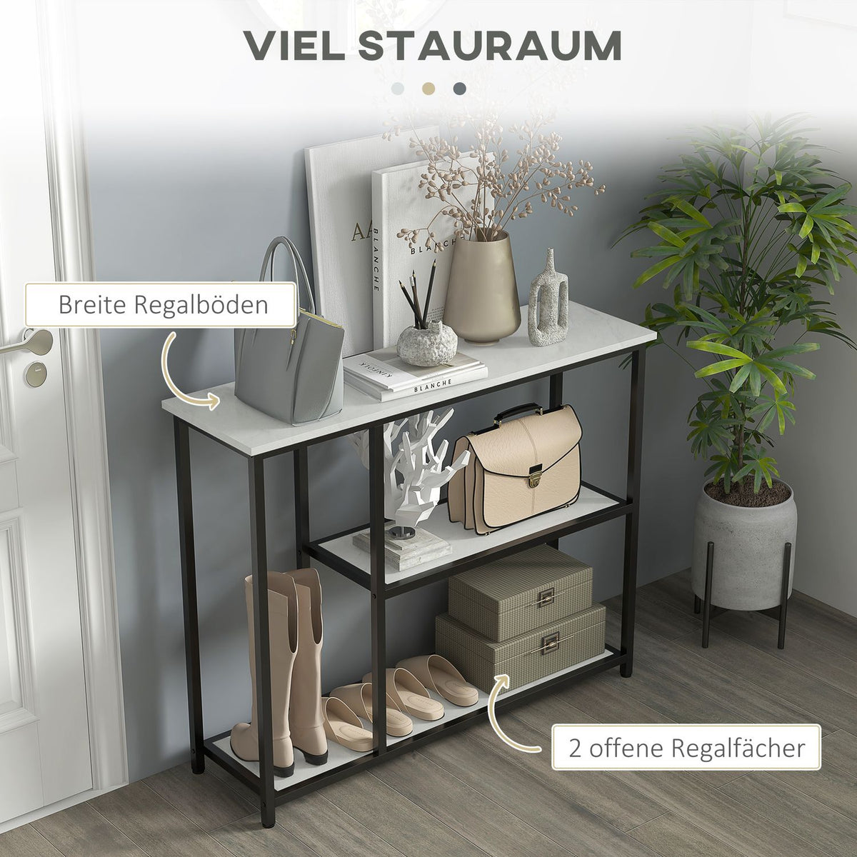Console Table, Hall Table With 2 Levels, Standing Shelf, Side Table, Sofa Table With Anti-Tip Protection For Living Room, Hallway, Steel, White, 100 X 30 X 80 Cm