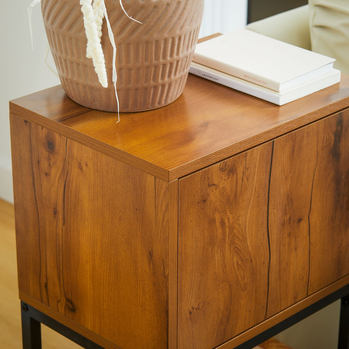 Console Table, Hallway Table With Cupboard In Industrial Design, Side Table, Steel, Natural, 40X30X76 Cm