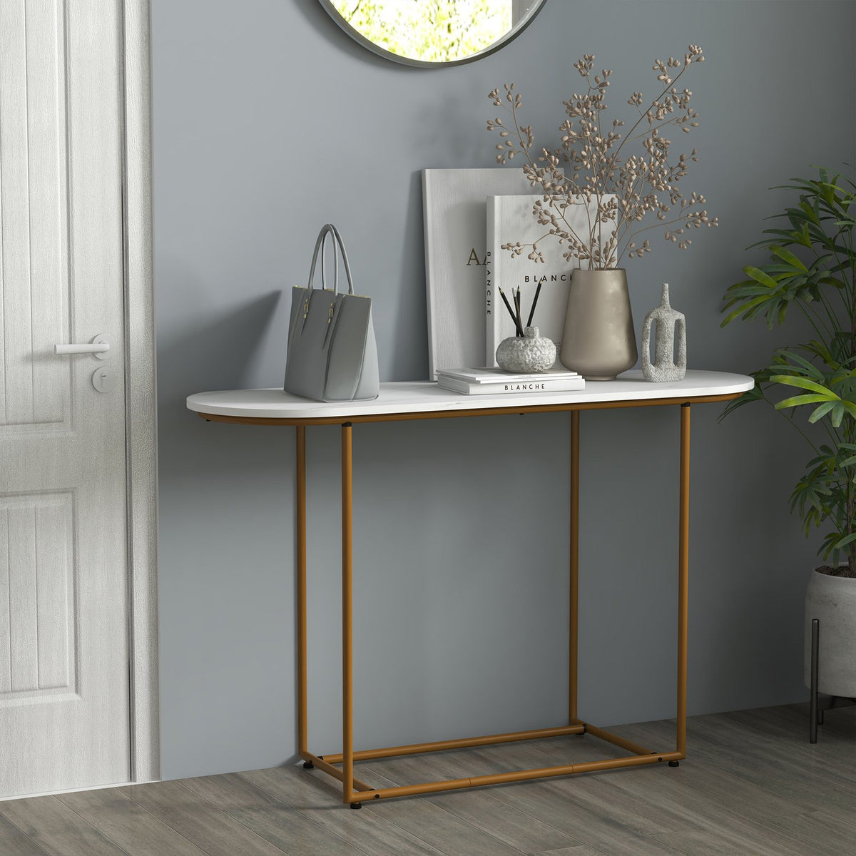 Console Table, Modern Hallway Table As A Side Table, Sofa Table, Steel, White + Gold, 120X40X75 Cm