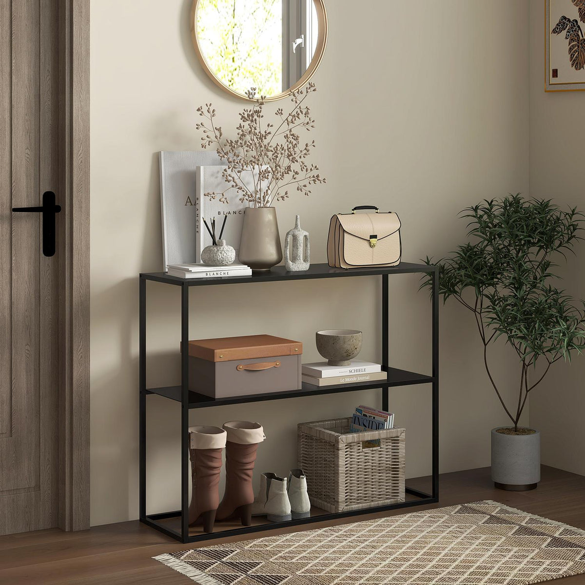 Console Table With 2 Levels, Hallway Table, Side Table Made Of Steel, With Tip Protection, 90X30X75 Cm