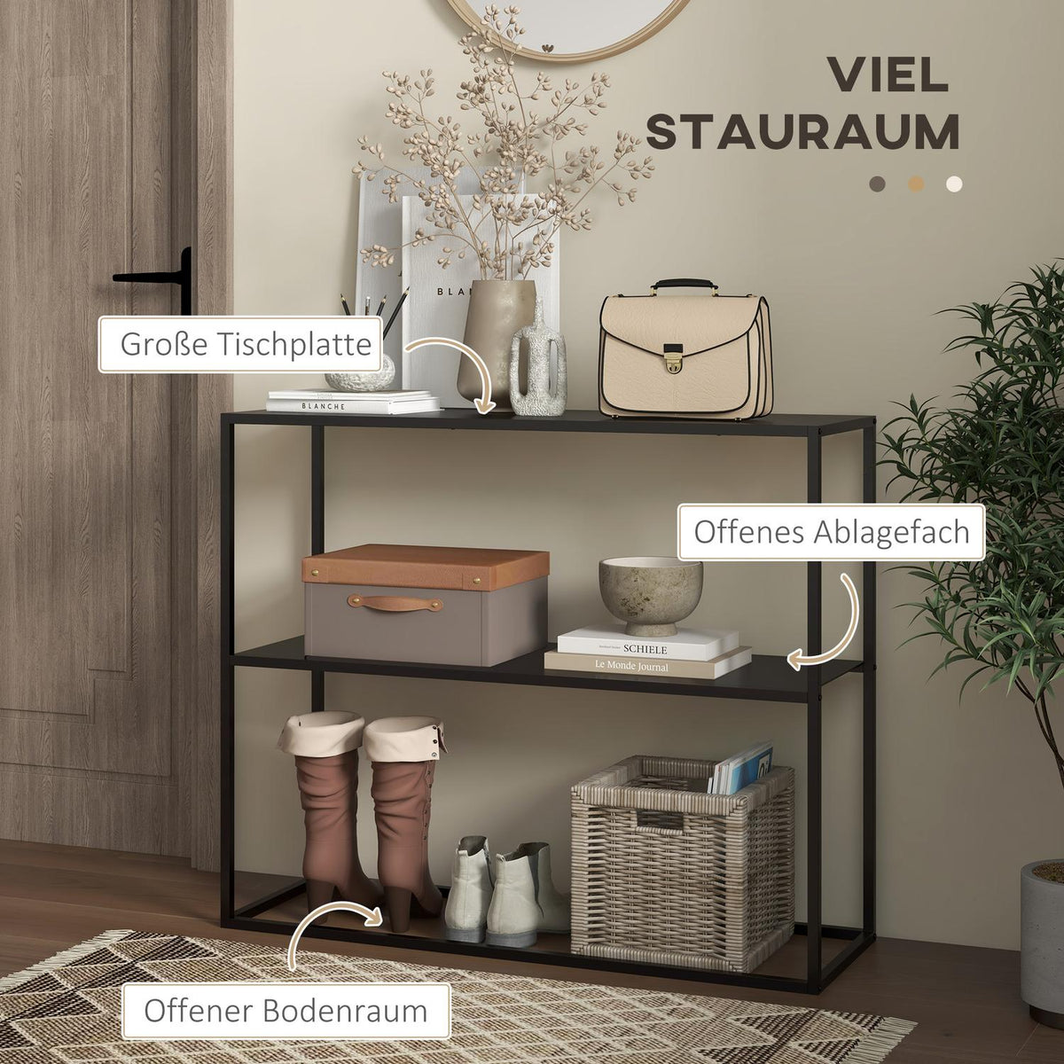 Console Table With 2 Levels, Hallway Table, Side Table Made Of Steel, With Tip Protection, 90X30X75 Cm