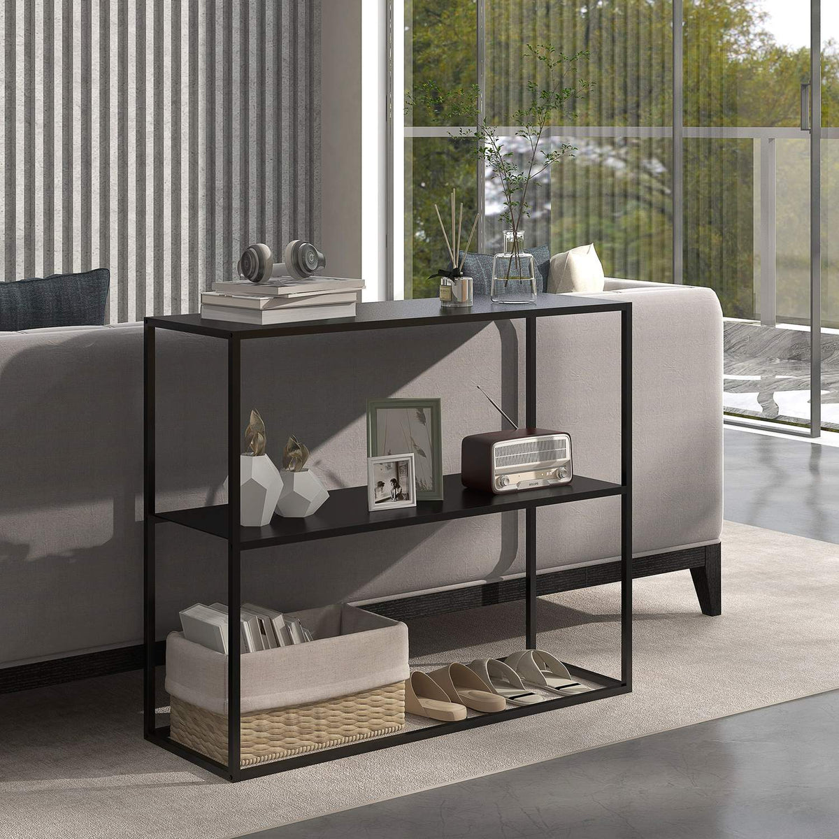 Console Table With 2 Levels, Hallway Table, Side Table Made Of Steel, With Tip Protection, 90X30X75 Cm