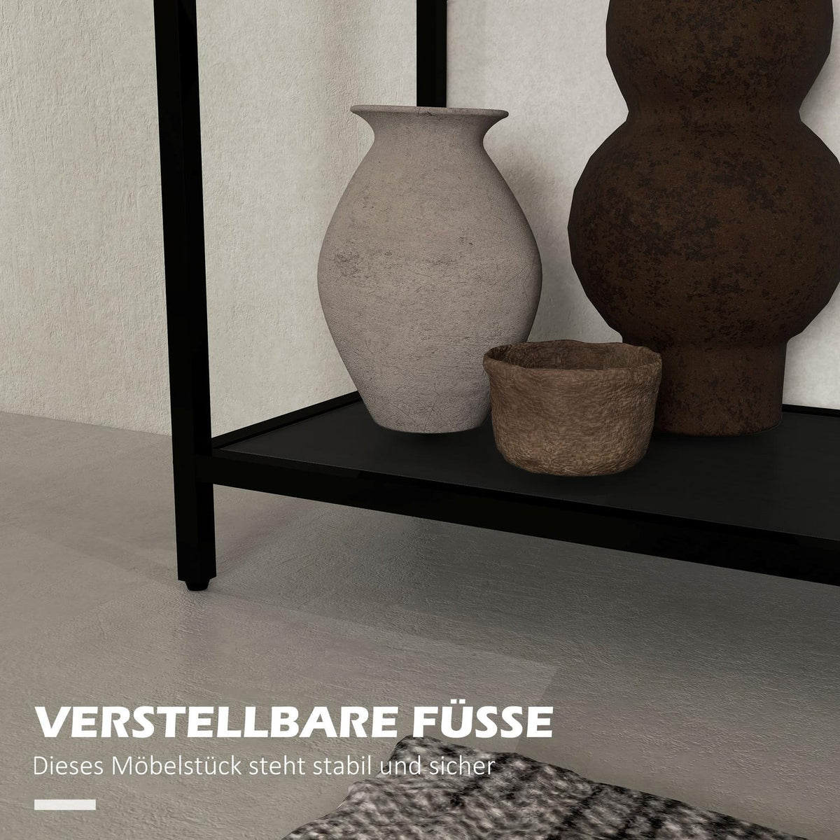 Console Table With 2 Shelves, Hall Table With Glass Top, Shoe Rack, Steel, Black, 100X30X78 Cm