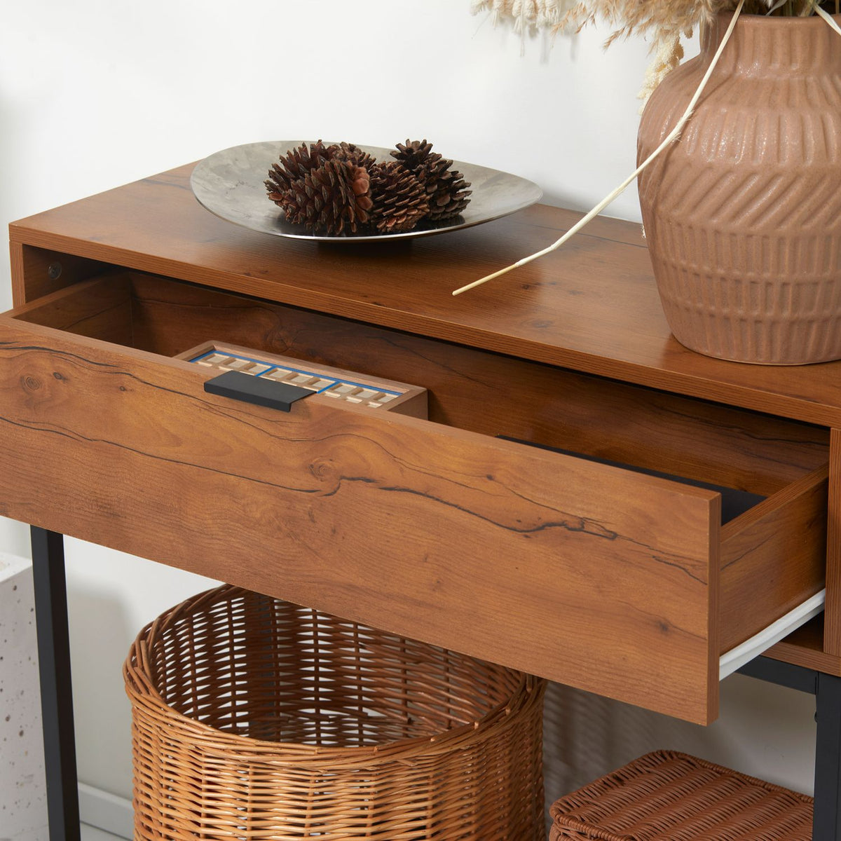 Console Table With Drawer, Sofa Table, Hall Table In Industrial Design, Side Table For Entrance, Living Room, Hallway, Steel, Natural, 80 X 30 X 76 Cm