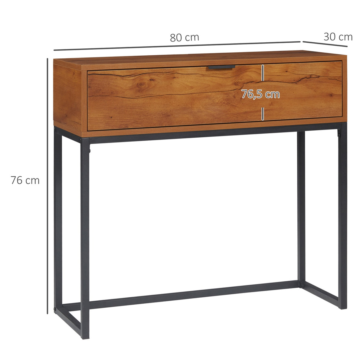 Console Table With Drawer, Sofa Table, Hall Table In Industrial Design, Side Table For Entrance, Living Room, Hallway, Steel, Natural, 80 X 30 X 76 Cm