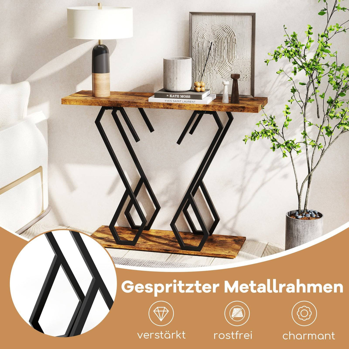 Console Table with Faux Marble Top, Adjustable Feet, 100x30 cm