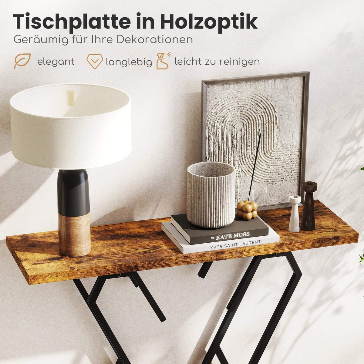 Console Table with Faux Marble Top, Adjustable Feet, 100x30 cm