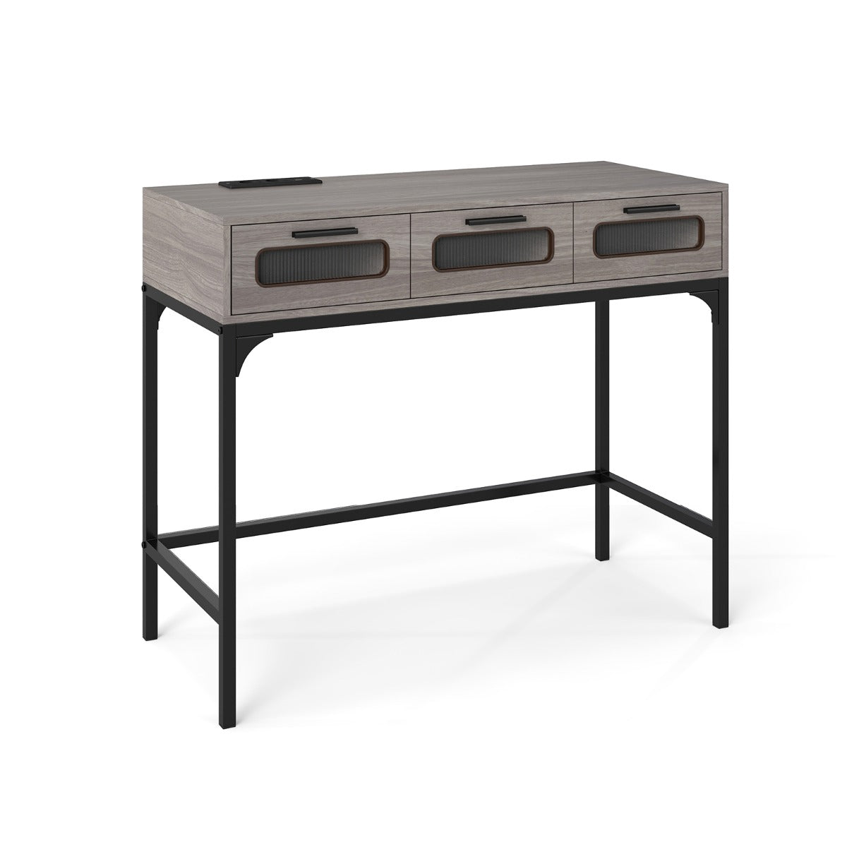 Console Table with LED Lights, Charging Station, Drawers