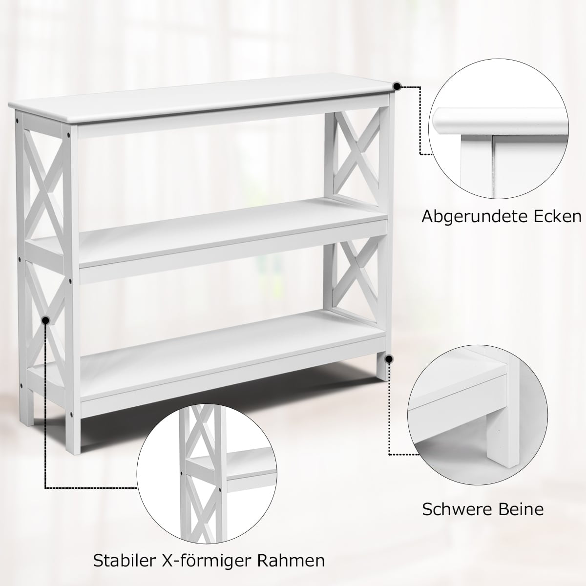 Console Table with Shelf, Industrial Design, White, 100x33x80 cm
