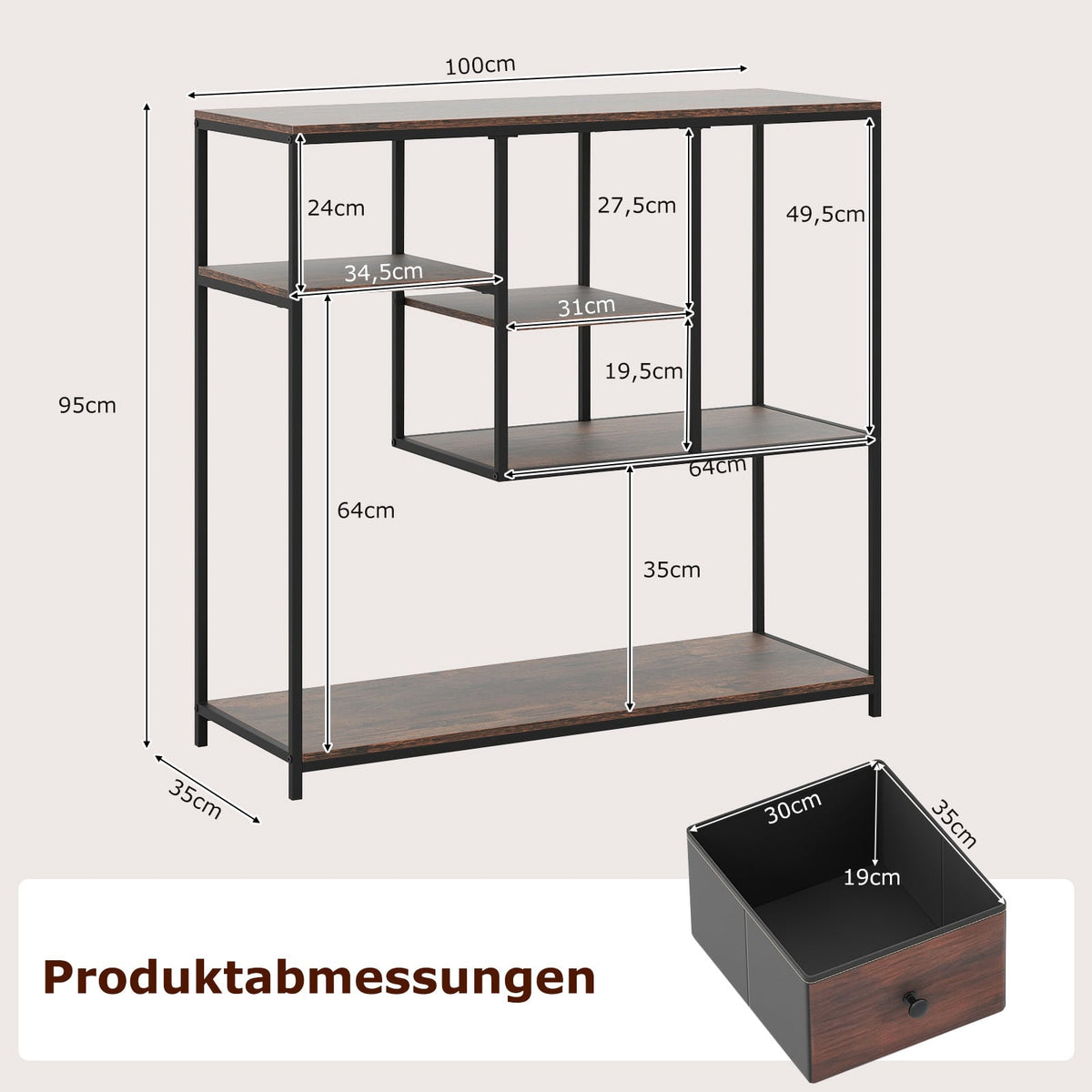 Console Table with Storage, Industrial Style, Brown
