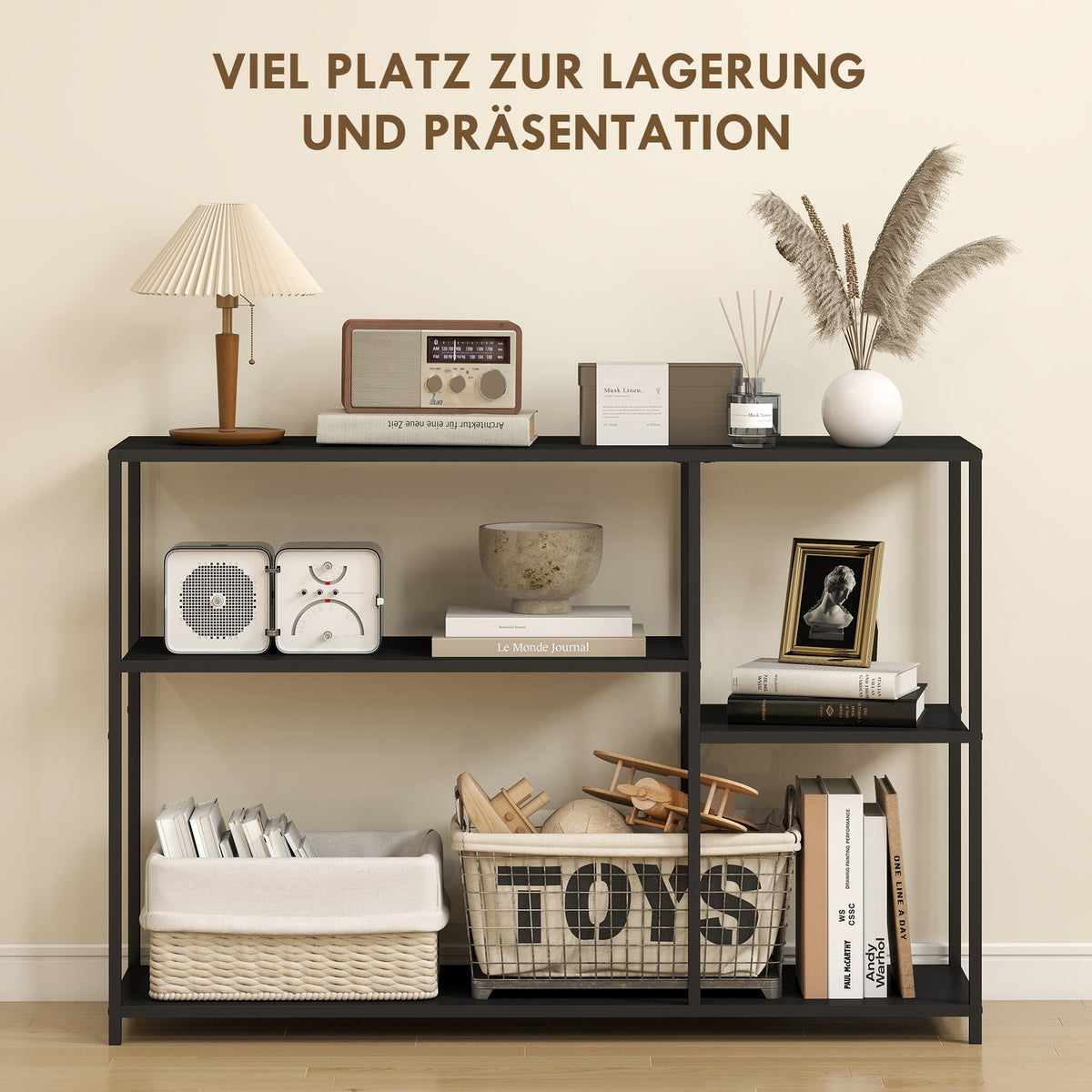 Console table, 4 levels, steel frame, for hallway, living room, black