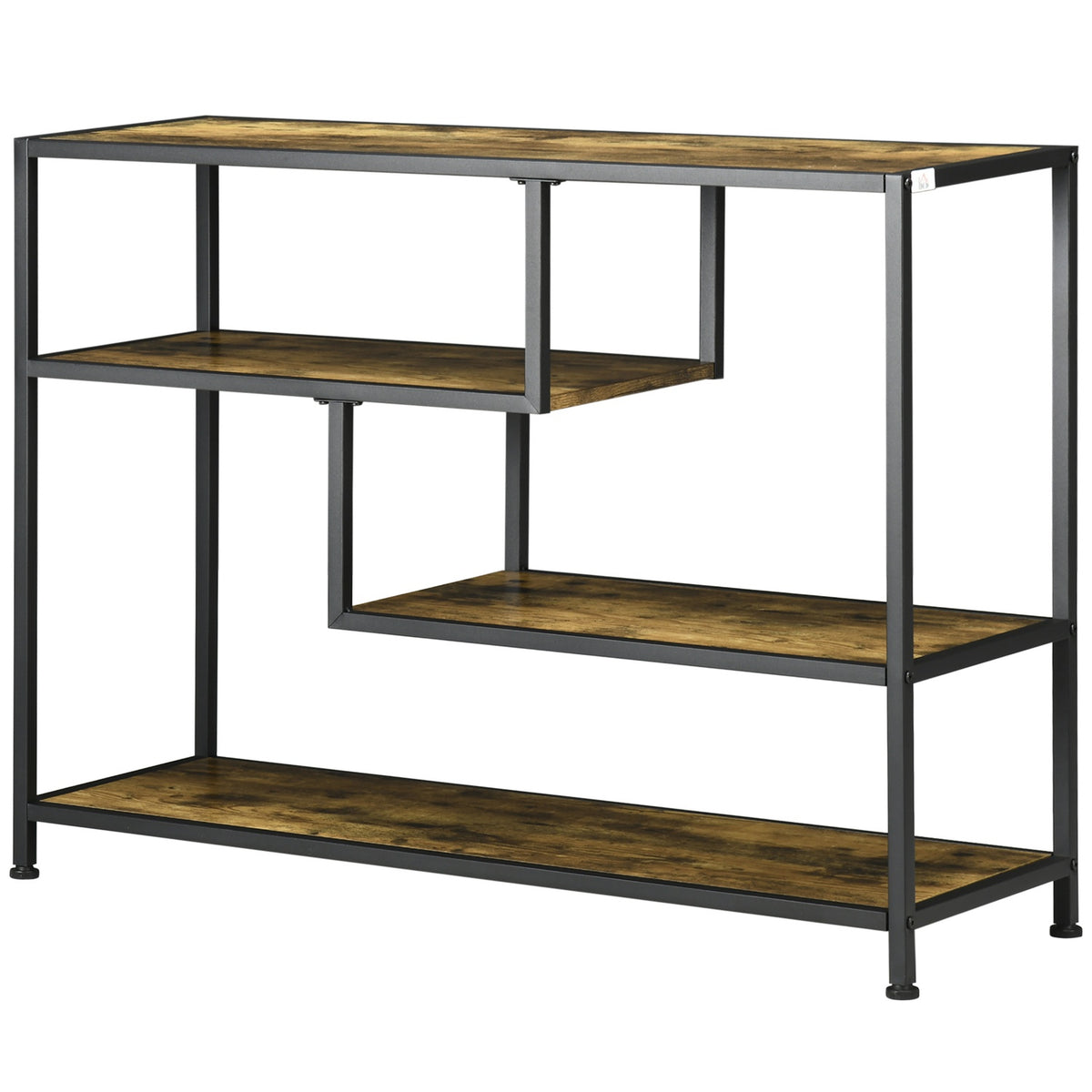 Console table, hallway table, 4 levels with steel legs, side table, decorative table, tilt protection for hallway, living room, rustic brown, 99.6 x 33.6 x 74 cm