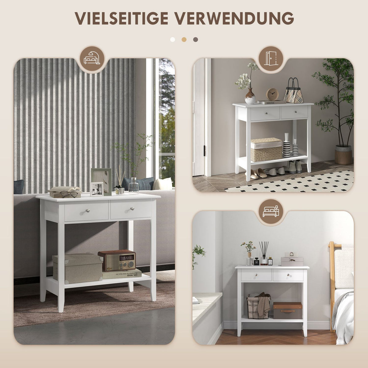 Console table, hallway table, side table with 2 drawers, sideboard entrance, solid wood 80 x 40 x 75 cm
