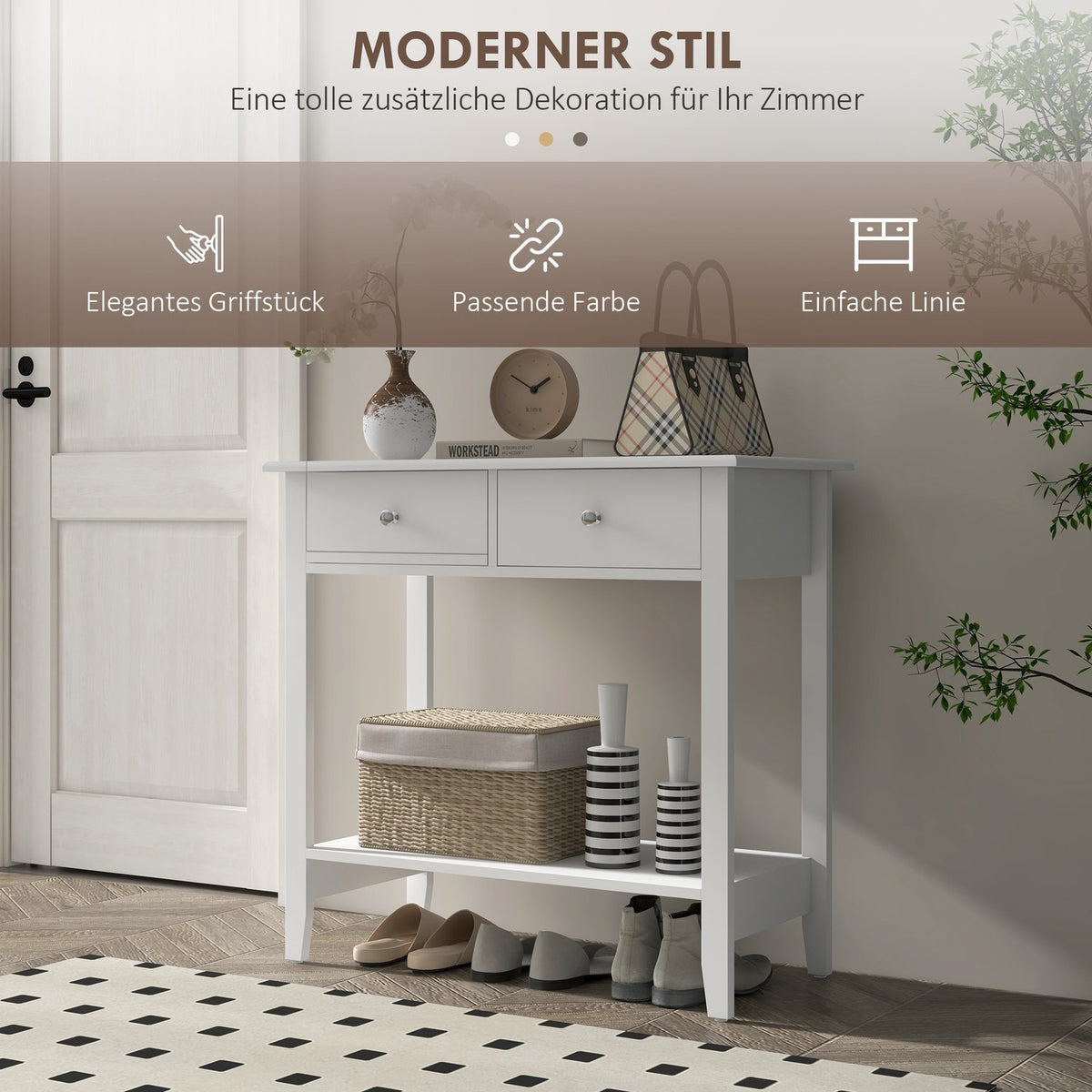 Console table, hallway table, side table with 2 drawers, sideboard entrance, solid wood 80 x 40 x 75 cm