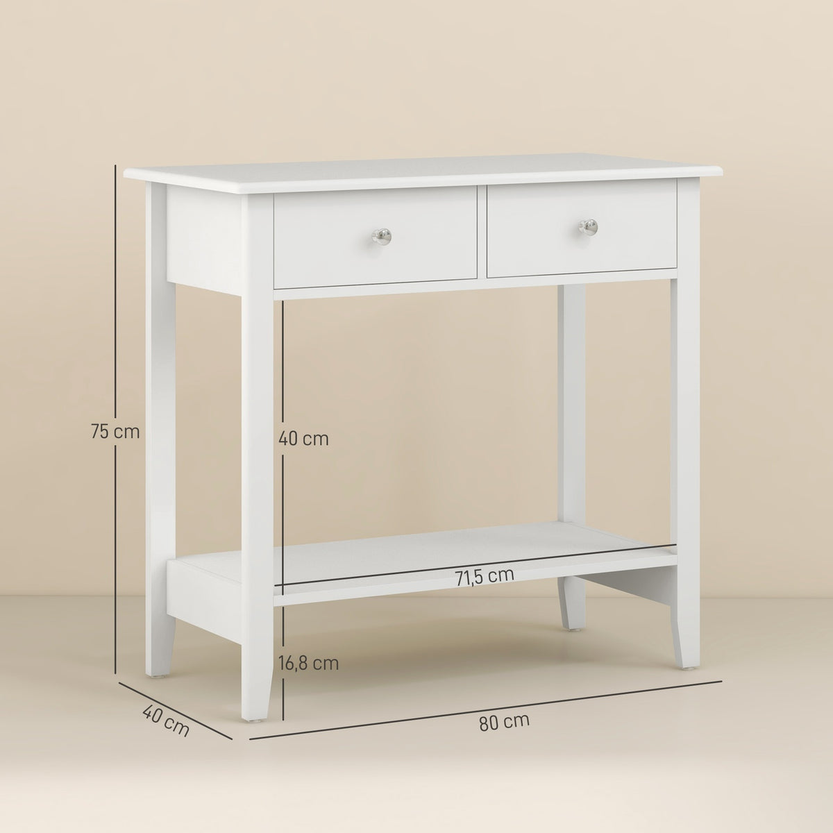 Console table, hallway table, side table with 2 drawers, sideboard entrance, solid wood 80 x 40 x 75 cm