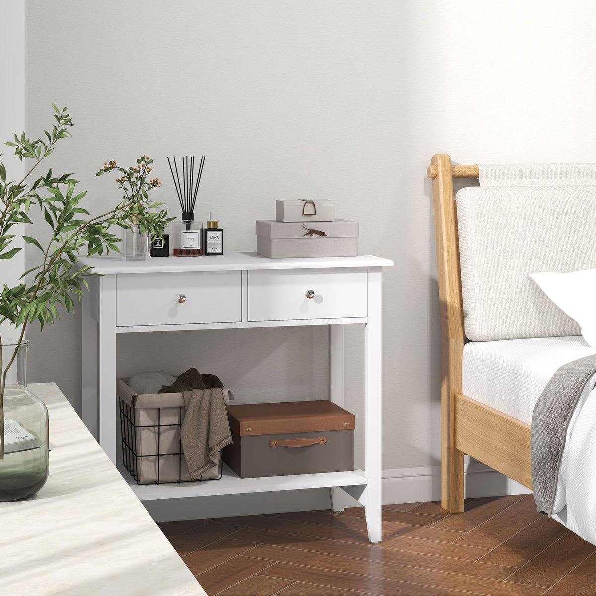 Console table, hallway table, side table with 2 drawers, sideboard entrance, solid wood 80 x 40 x 75 cm
