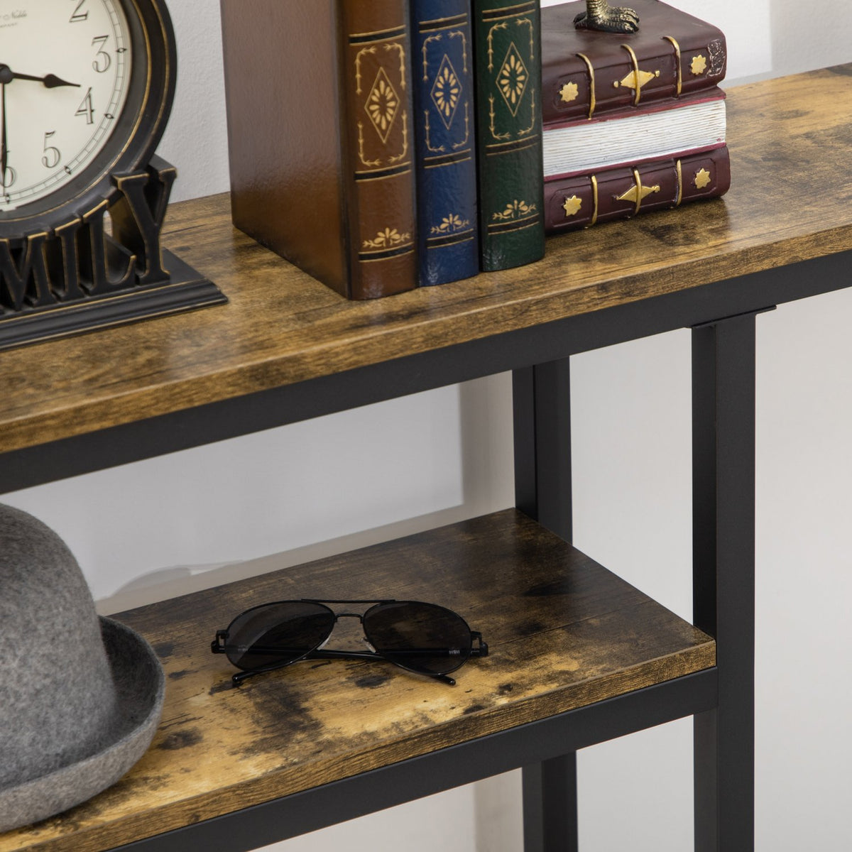 Console table, hallway table with 2 levels, steel legs, anti-tip, side table, decorative table for living room, hallway, 120 x 23 x 75 cm
