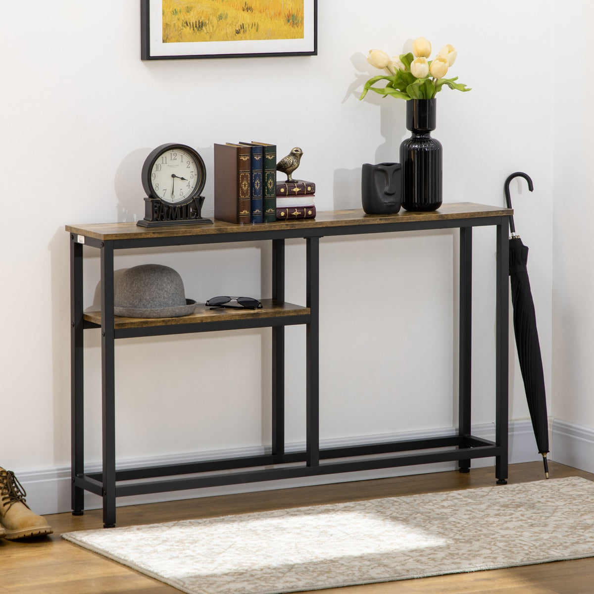 Console table, hallway table with 2 levels, steel legs, anti-tip, side table, decorative table for living room, hallway, 120 x 23 x 75 cm