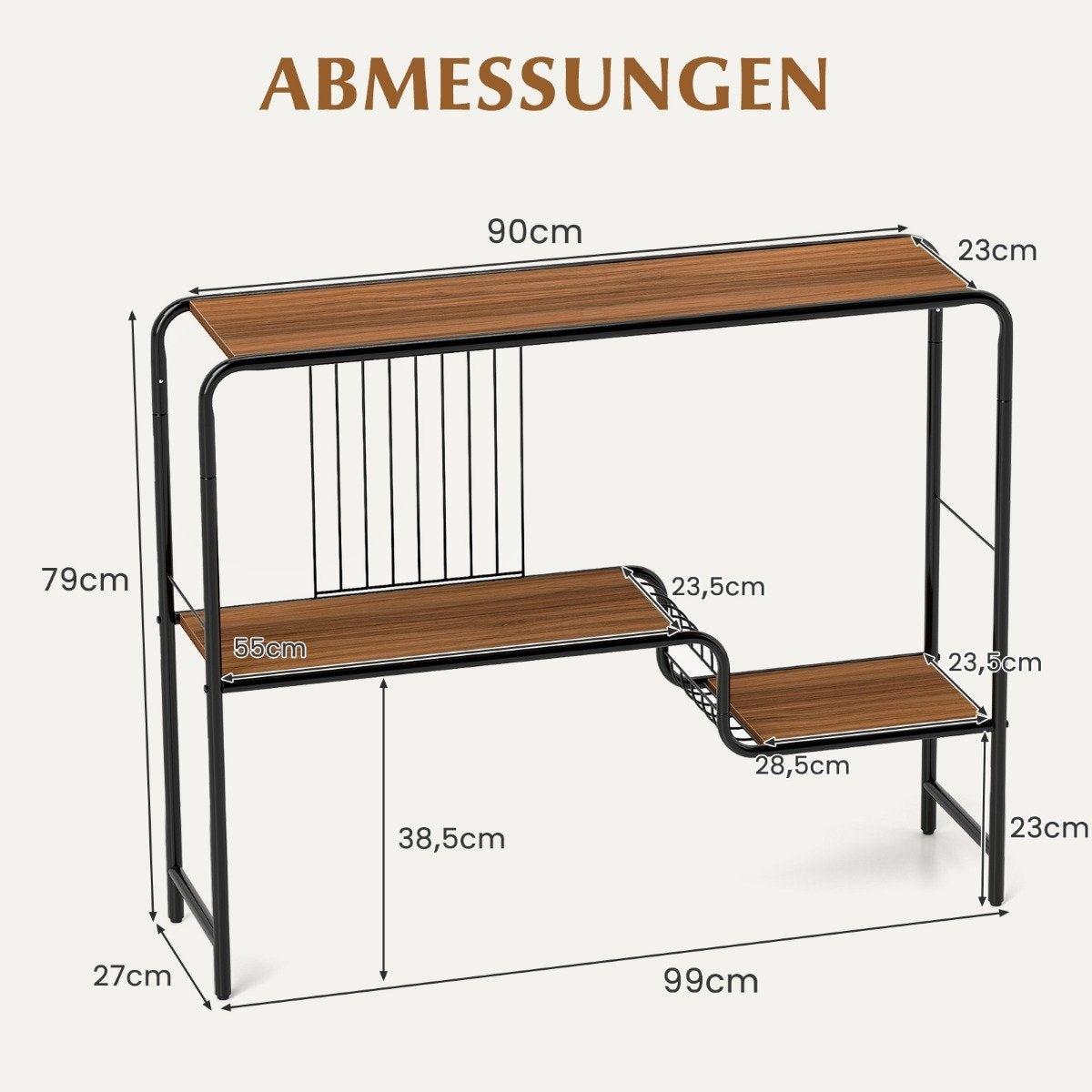 Console table hallway table with 2 shelves and metal frame entrance table with adjustable feet 99 x 27 x 79 cm