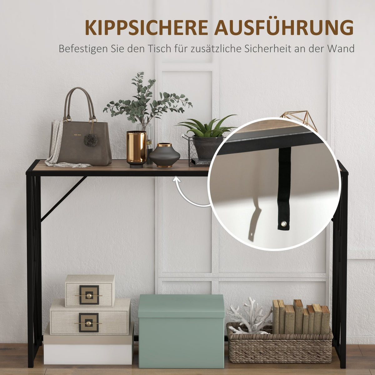 Console table, hallway table with steel legs, side table in industrial style, decorative table for hallway, for hallway, entrance, office, steel, 120 x 35 x 75 cm brown