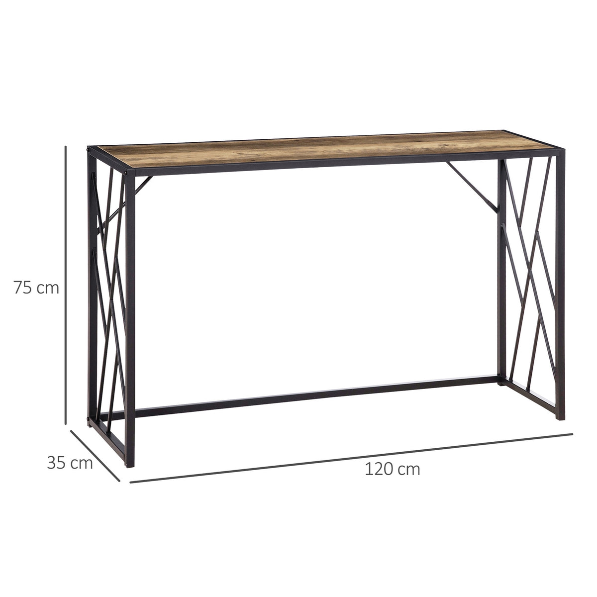 Console table, hallway table with steel legs, side table in industrial style, decorative table for hallway, for hallway, entrance, office, steel, 120 x 35 x 75 cm brown