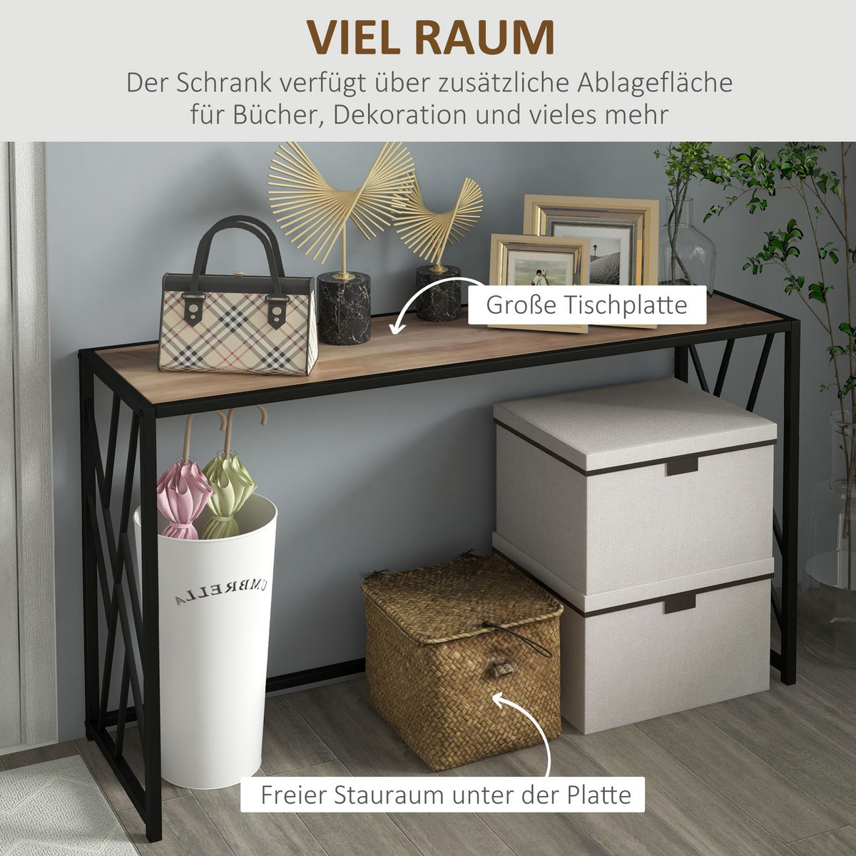 Console table, hallway table with steel legs, side table in industrial style, decorative table for hallway, for hallway, entrance, office, steel, 120 x 35 x 75 cm brown
