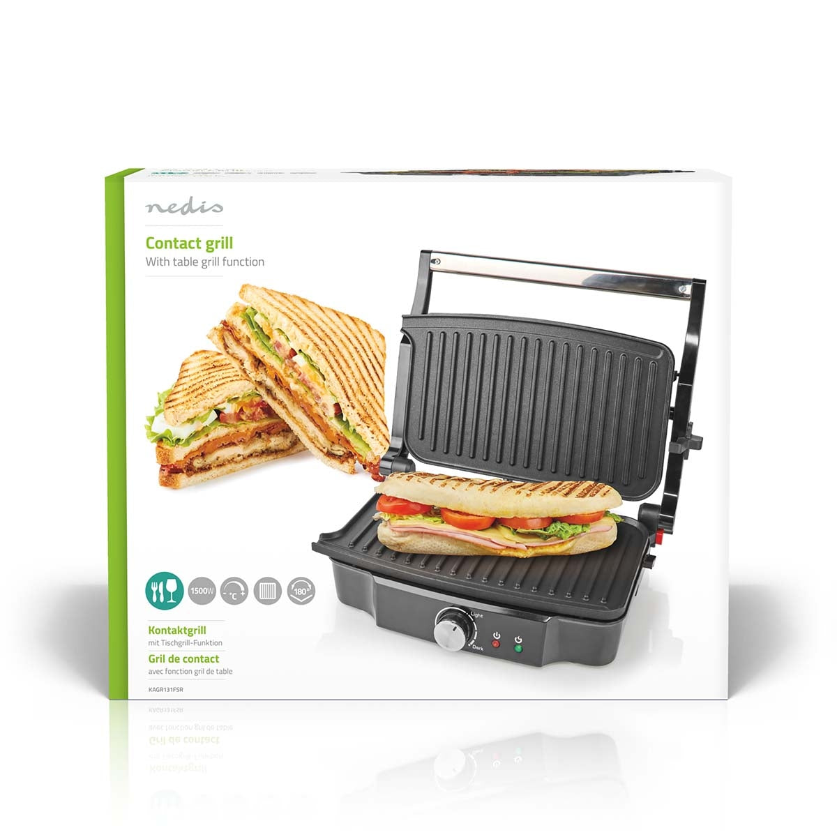 Contact Grill | 1500 W | 27.8 x 17 cm | Adjustable temperature control | Plastic / Stainless steel