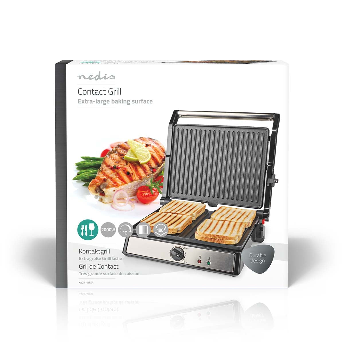 Contact Grill | 2000 W | 29 x 23 cm | Adjustable temperature control | Plastic / Stainless steel
