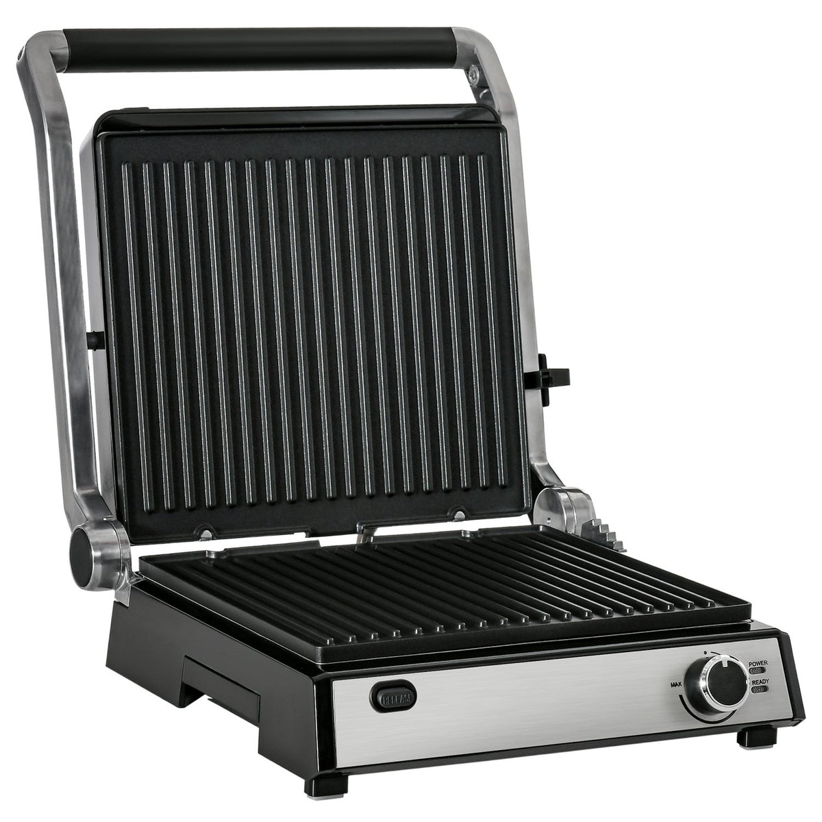 Contact Grill Electric Grill 2000W Table Grill Bbq With Adjustable Thermostat 180 Degrees Foldable Stainless Steel Silver + Black 36.6 X 35.7 X 16.2 Cm