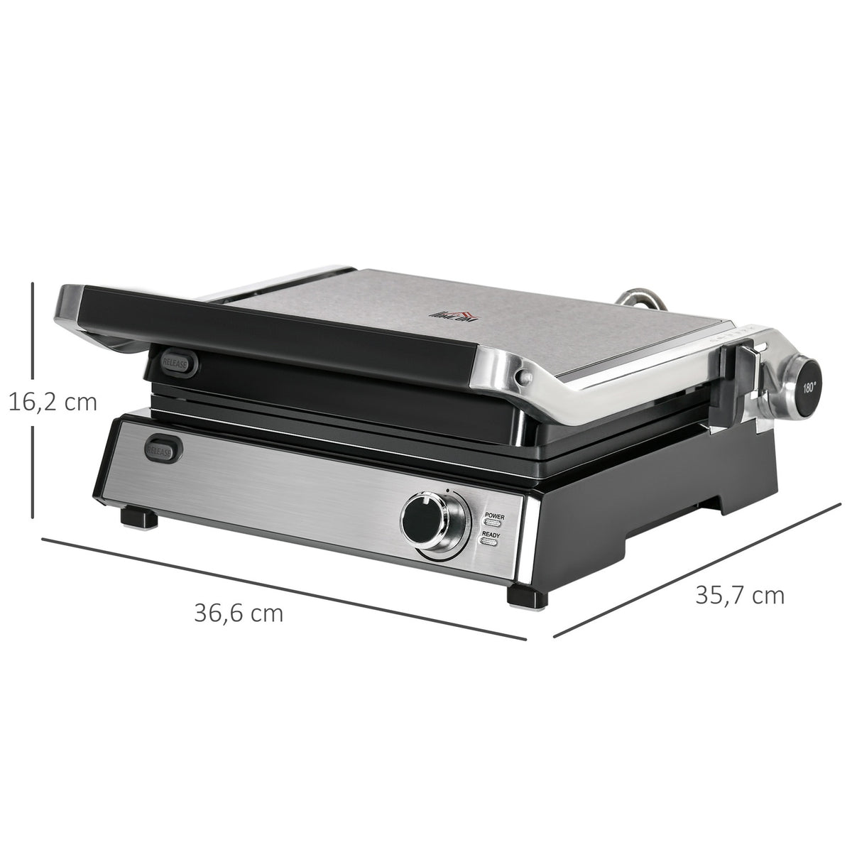 Contact Grill Electric Grill 2000W Table Grill Bbq With Adjustable Thermostat 180 Degrees Foldable Stainless Steel Silver + Black 36.6 X 35.7 X 16.2 Cm