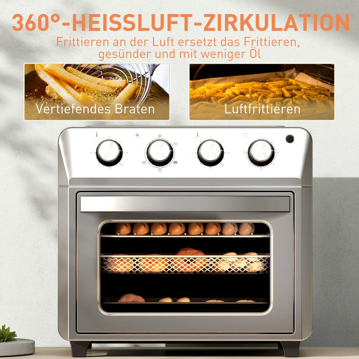 Convection Mini Oven, Air Fryer, 24L, 6 Modes, Timer, Silver