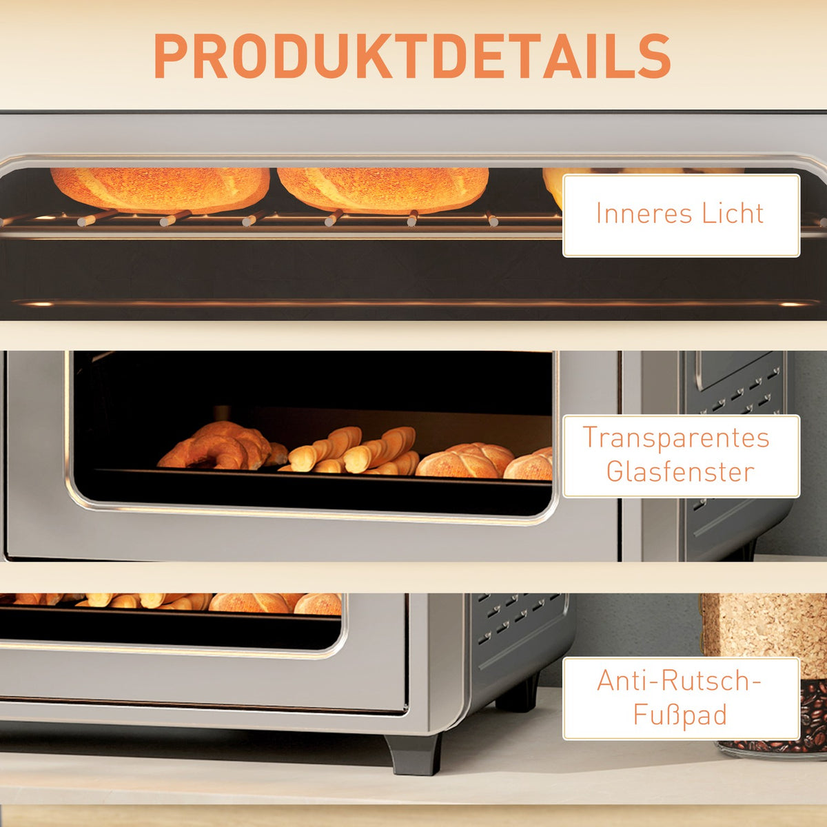 Convection Mini Oven, Air Fryer, 24L, 6 Modes, Timer, Silver