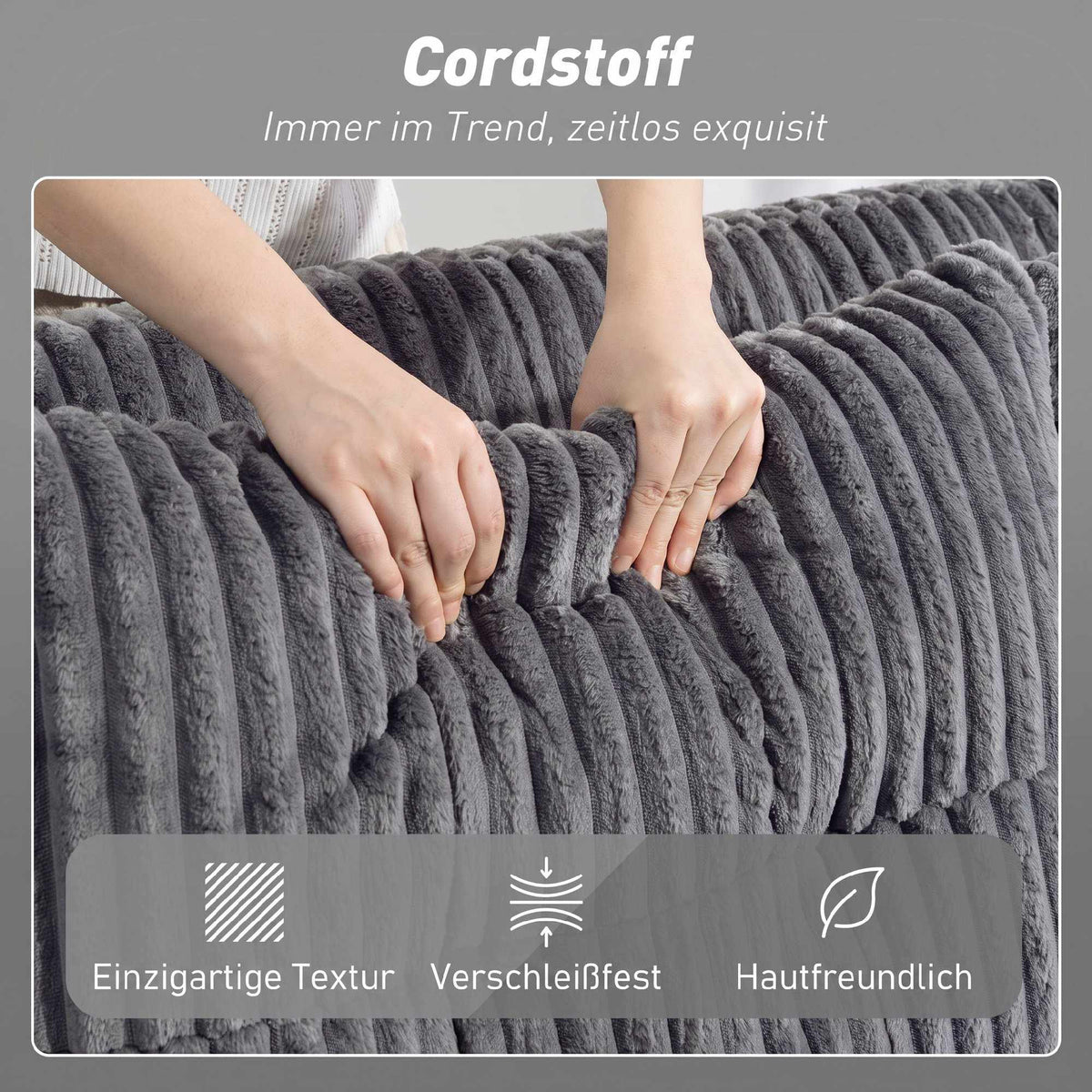 Convertible 2-Seater Sofa Bed, Dark Grey Cord, 157x190 cm