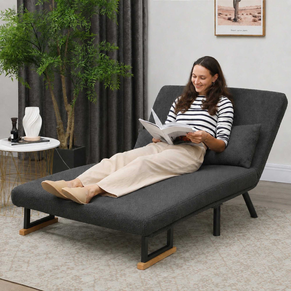 Convertible 2-Seater Sofa Bed with Sherpa Look, Dark Grey