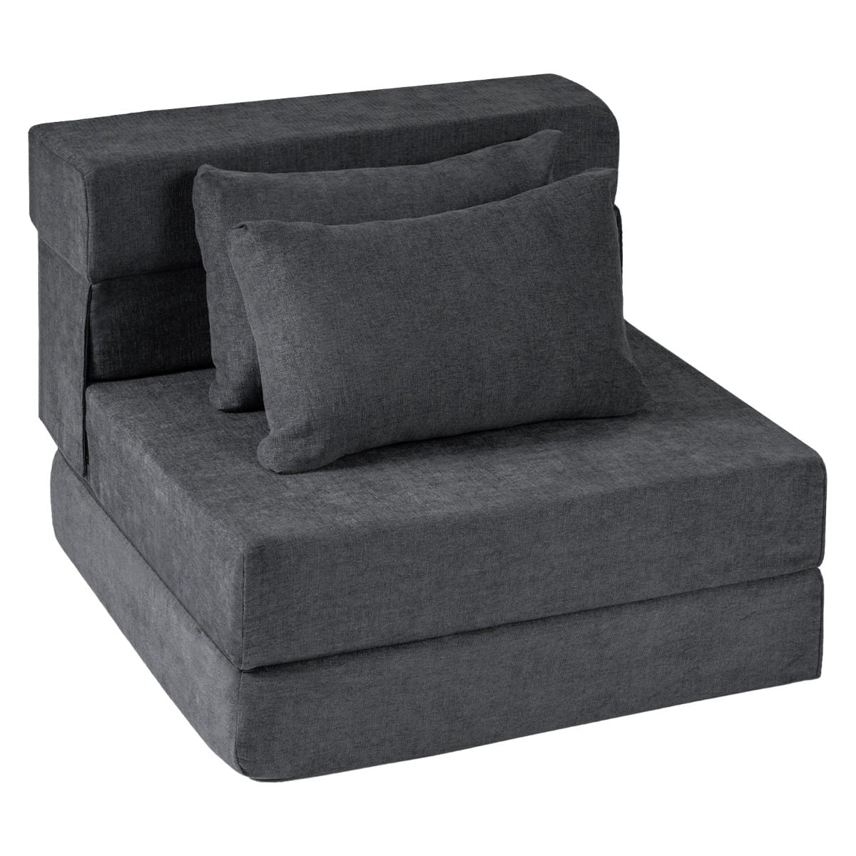 Convertible 3-in-1 Chenille Sofa Bed with 2 Cushions, Gray