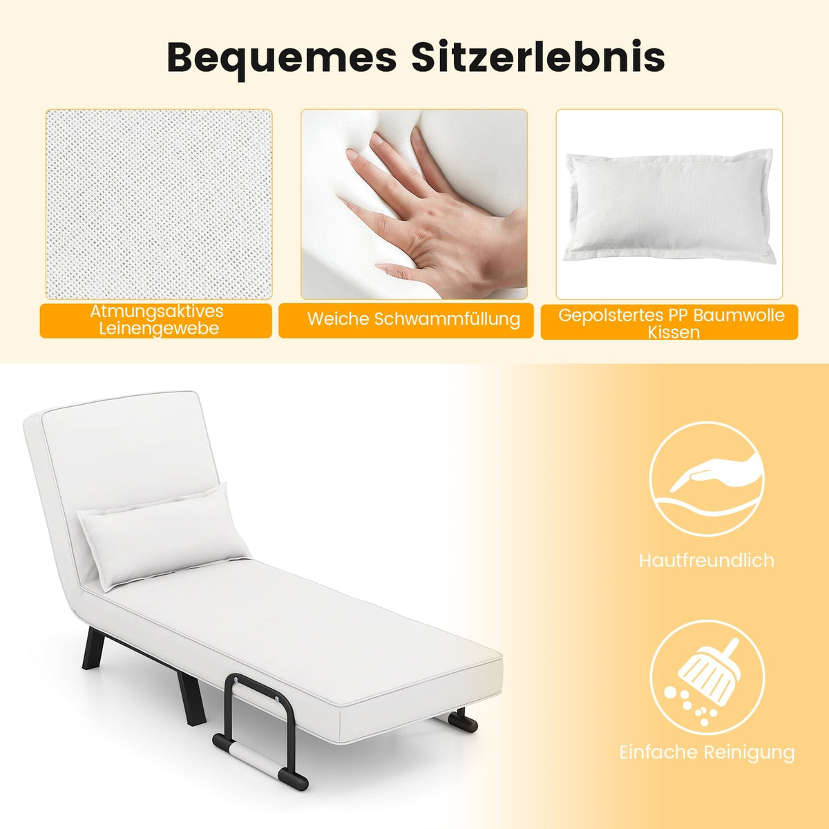 Convertible 4-in-1 Sleeper Chair with Adjustable Backrest