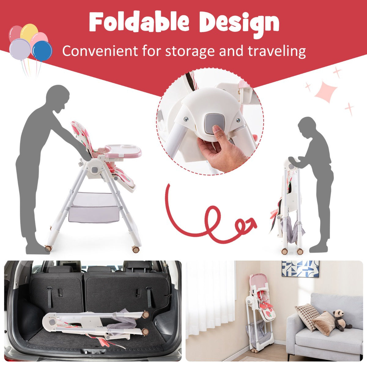 Convertible Baby High Chair, 4-in-1 Folding, Adjustable Height