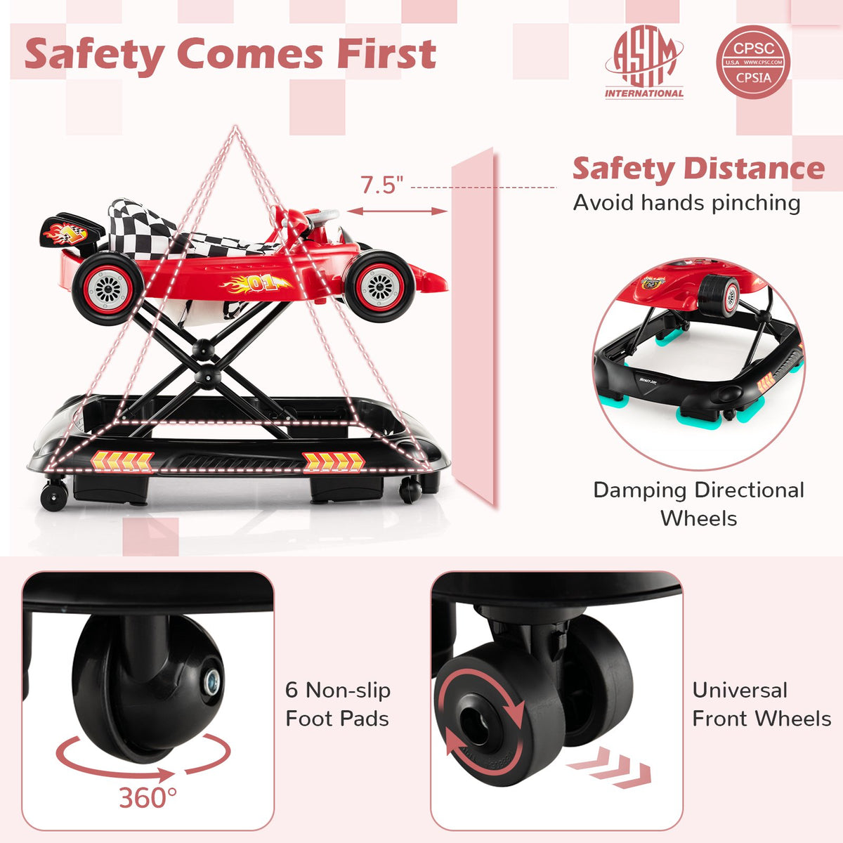 Convertible Baby Walker With Music Tray, 3 Heights, Foldable