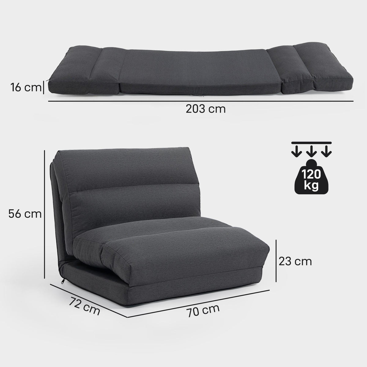 Convertible Floor Chair with Adjustable Backrest, Dark Grey