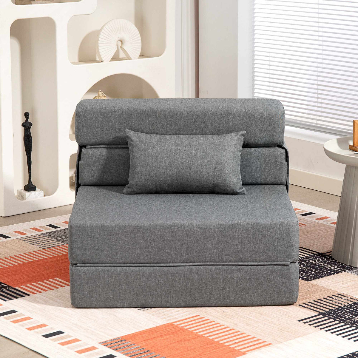 Convertible Foam Sofa Bed, Grey, Linen-Style Fabric