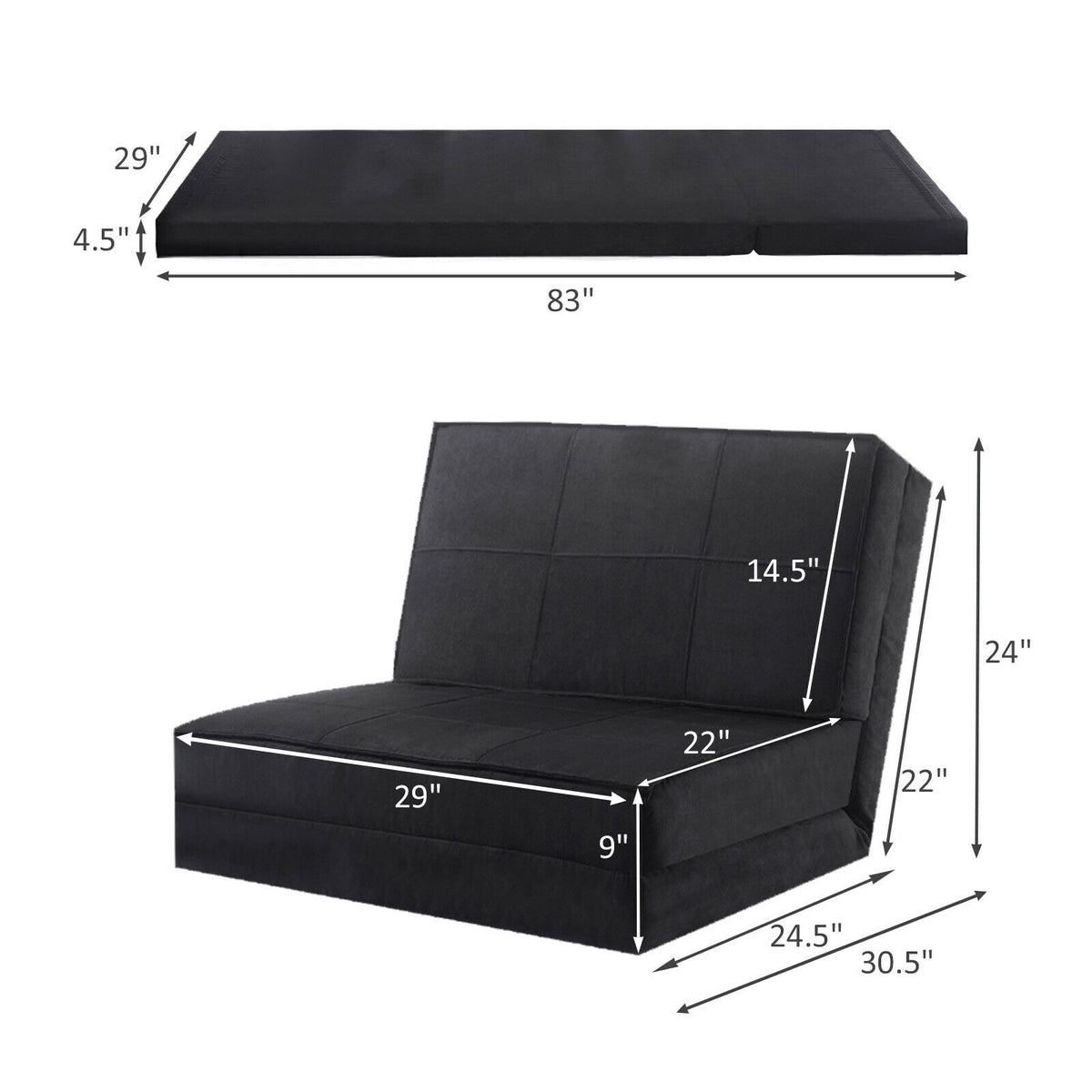 Convertible Folding Sofa Bed, 5-Position, Black