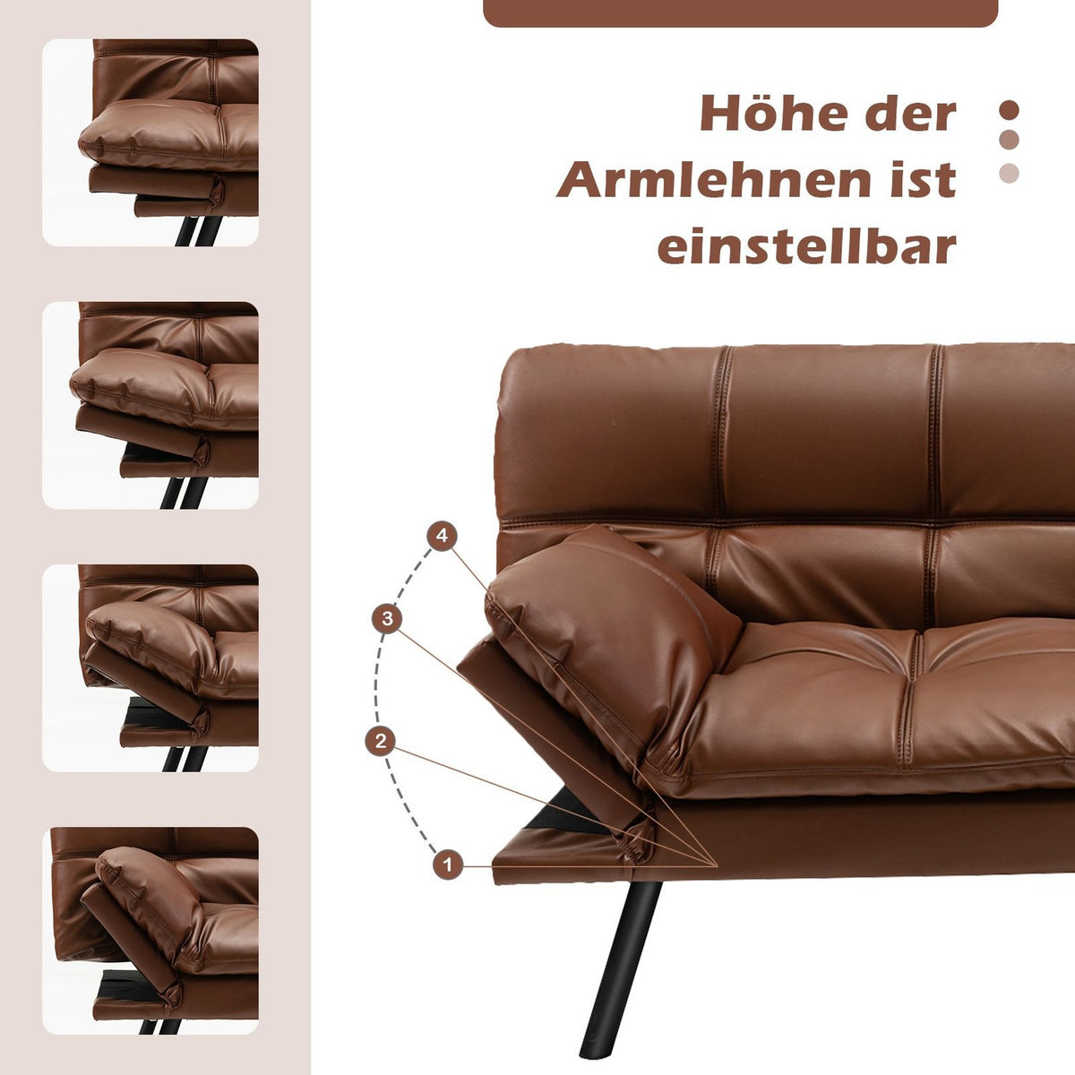 Convertible Futon Sofa Bed with Adjustable Backrest